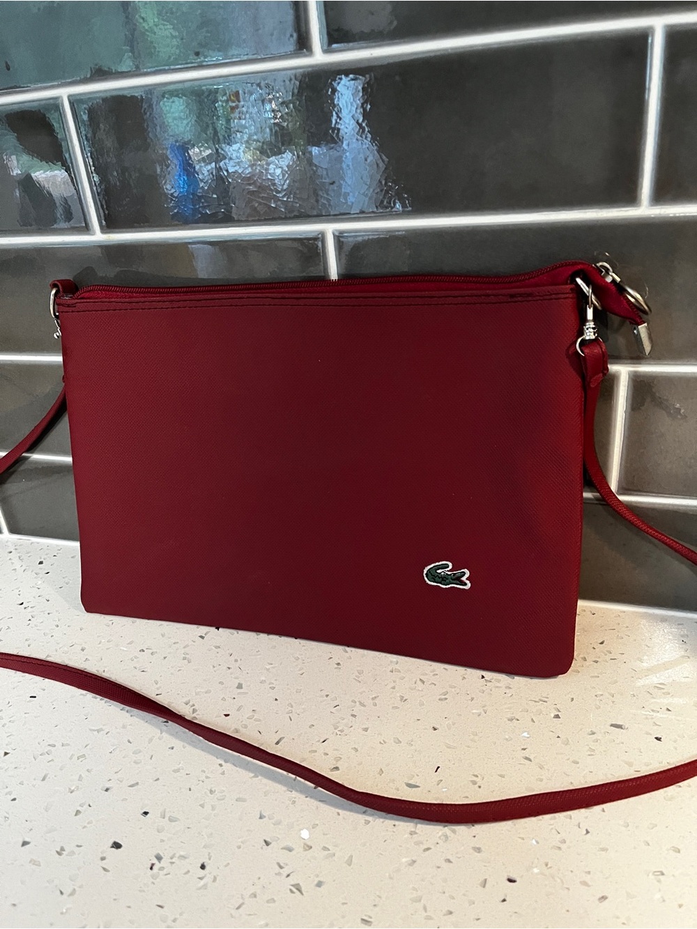 Lacoste Vintage Red Burgundy Crossbody Nylon Shoulder Bag